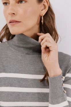 Cortefiel Jersey rayas cuello vuelto Gris Hot