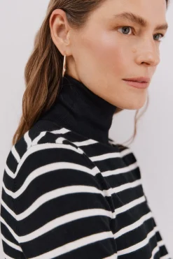 Cortefiel Jersey rayas cuello vuelto Negro Outlet