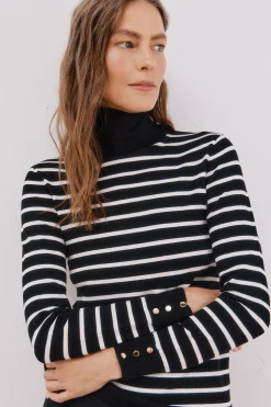 Cortefiel Jersey rayas cuello vuelto Negro Outlet