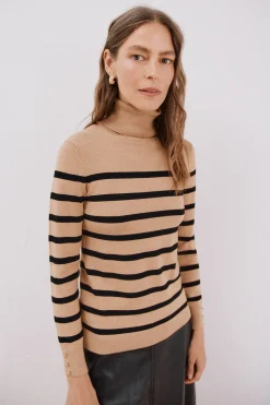 Cortefiel Jersey rayas cuello vuelto Beige New