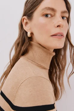 Cortefiel Jersey rayas cuello vuelto Beige New