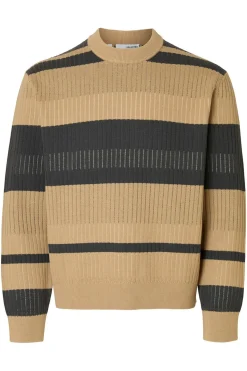 Selected Jersey rib rayas 100% algodón orgánico. Beige Sale