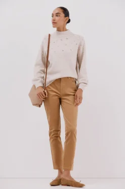 Cortefiel Jersey strass y perlas Marfil Clearance