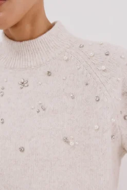 Cortefiel Jersey strass y perlas Marfil Clearance