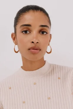 Cortefiel Jersey tachas doradas Beige Sale