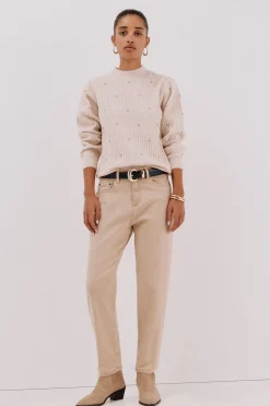 Cortefiel Jersey tachas doradas Beige Sale