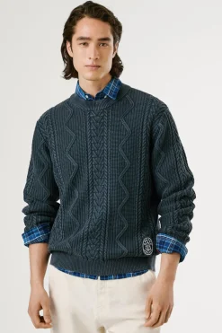 Pepe Jeans Jersey Trenzado Cuello Redondo azul Online