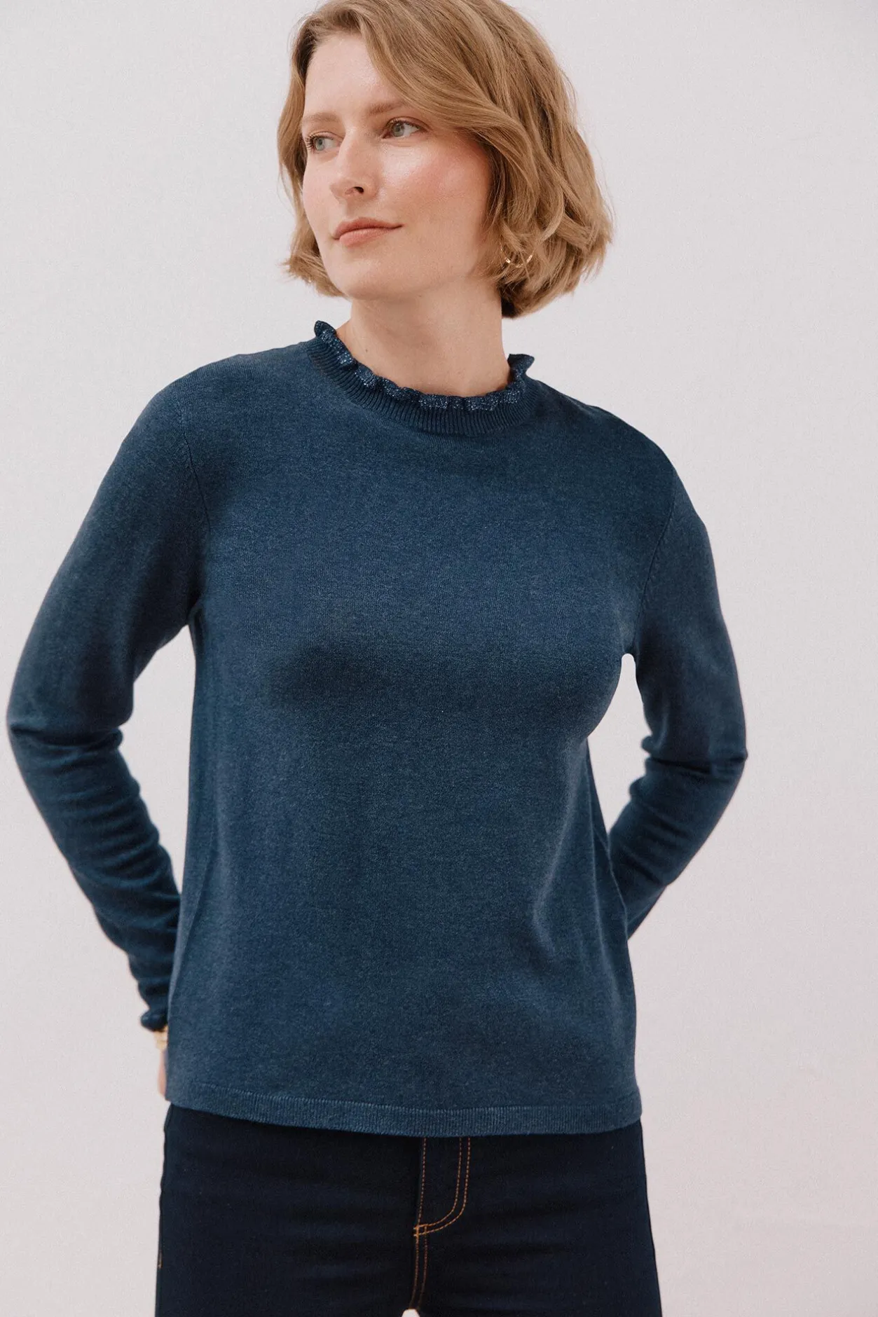 Cortefiel Jersey volante cuello Azul Clearance