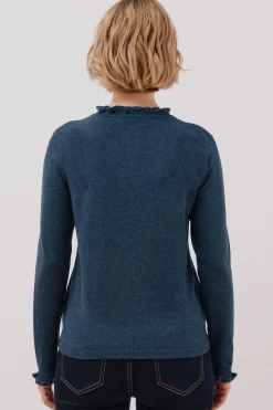 Cortefiel Jersey volante cuello Azul Clearance