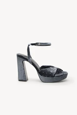 Hoss Intropia Maia. Sandalia tacón terciopelo Gris Outlet