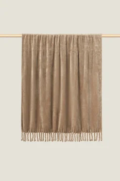 Textura Manta polar flecos marr&oacute;n Outlet