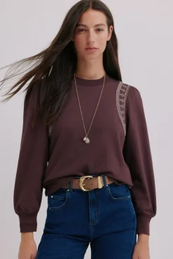 Hoss Intropia Marta. Sudadera bordada Granate Sale