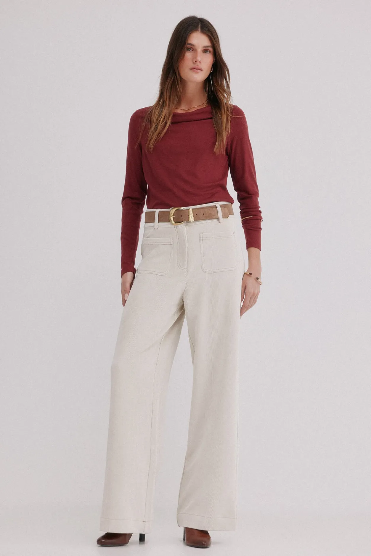 Hoss Intropia Mirta. Camiseta con escote drapeado Granate Discount