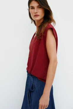 Hoss Intropia Mónica. Camiseta con pliegues Granate Outlet