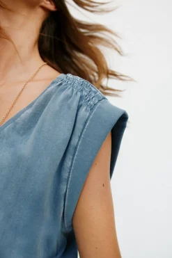 Hoss Intropia Mónica. Camiseta con pliegues Azul Best