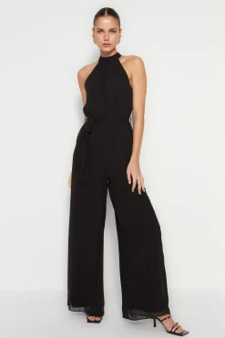 Trendyol Mono largo de gasa negro Discount