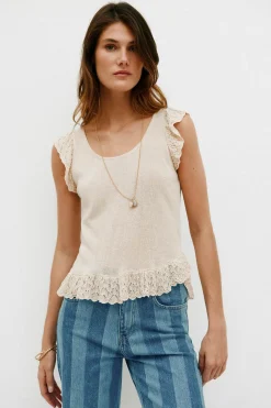 Hoss Intropia Nadia. Top con volantes Marfil