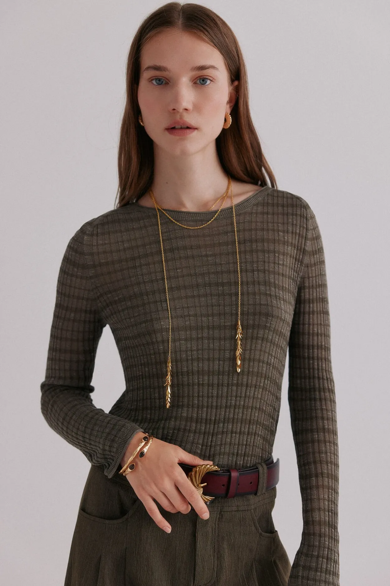 Hoss Intropia Nadine. Top estampado a rayas Kaki