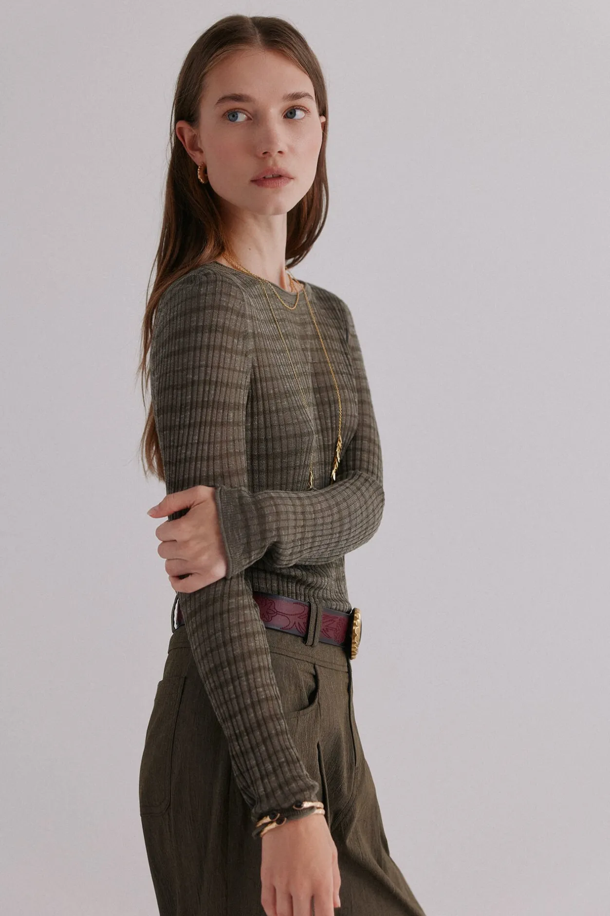 Hoss Intropia Nadine. Top estampado a rayas Kaki