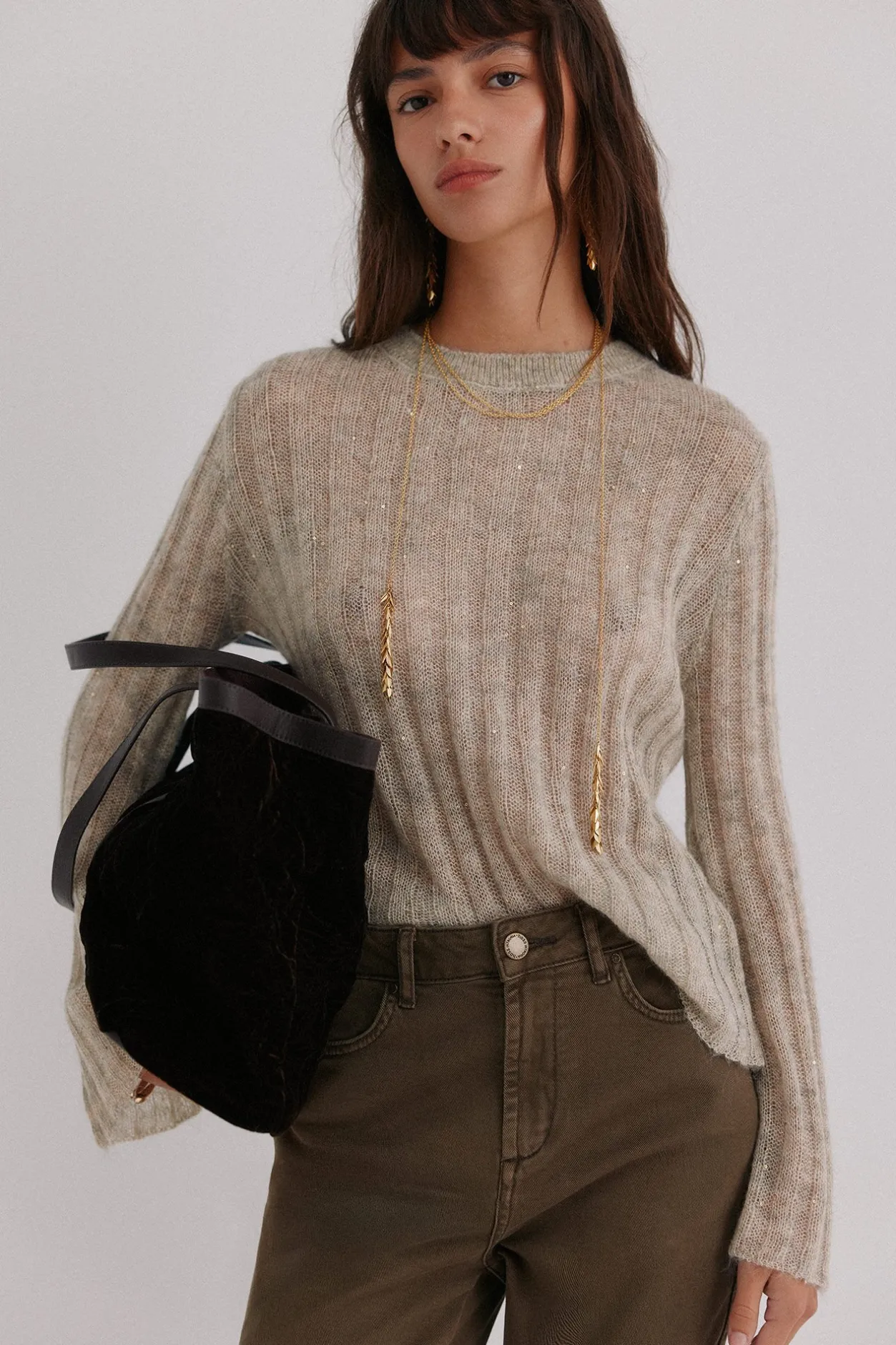 Hoss Intropia Neila. Bolso shopper de terciopelo Marron Clearance