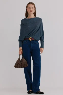 Hoss Intropia Nica. Jersey escote asimétrico Azul Outlet