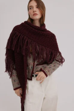 Hoss Intropia Nieves. Chal calado de flecos Granate Sale