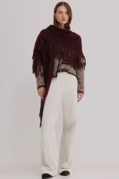 Hoss Intropia Nieves. Chal calado de flecos Granate Sale