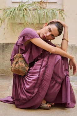 Hoss Intropia Nina. Bolso de terciopelo y abalorios Dorado Outlet