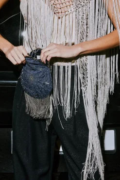 Hoss Intropia Norma. Bolso terciopelo abalorios Azul marino Hot