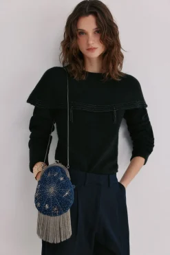 Hoss Intropia Norma. Bolso terciopelo abalorios Azul marino Hot