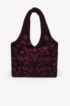 Hoss Intropia Nuria. Bolso hobo terciopelo bordado Granate Sale