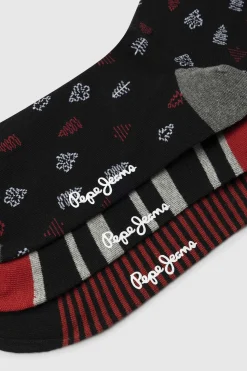 Pepe Jeans Pack de 3 calcetines rayas Navidad negro Discount