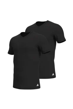 Adidas Pack de 2 camisetas de cuello pico de algodón elástico para hombre negro Discount