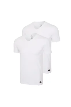 Adidas Pack de 2 camisetas de cuello pico de algodón elástico para hombre blanco Discount
