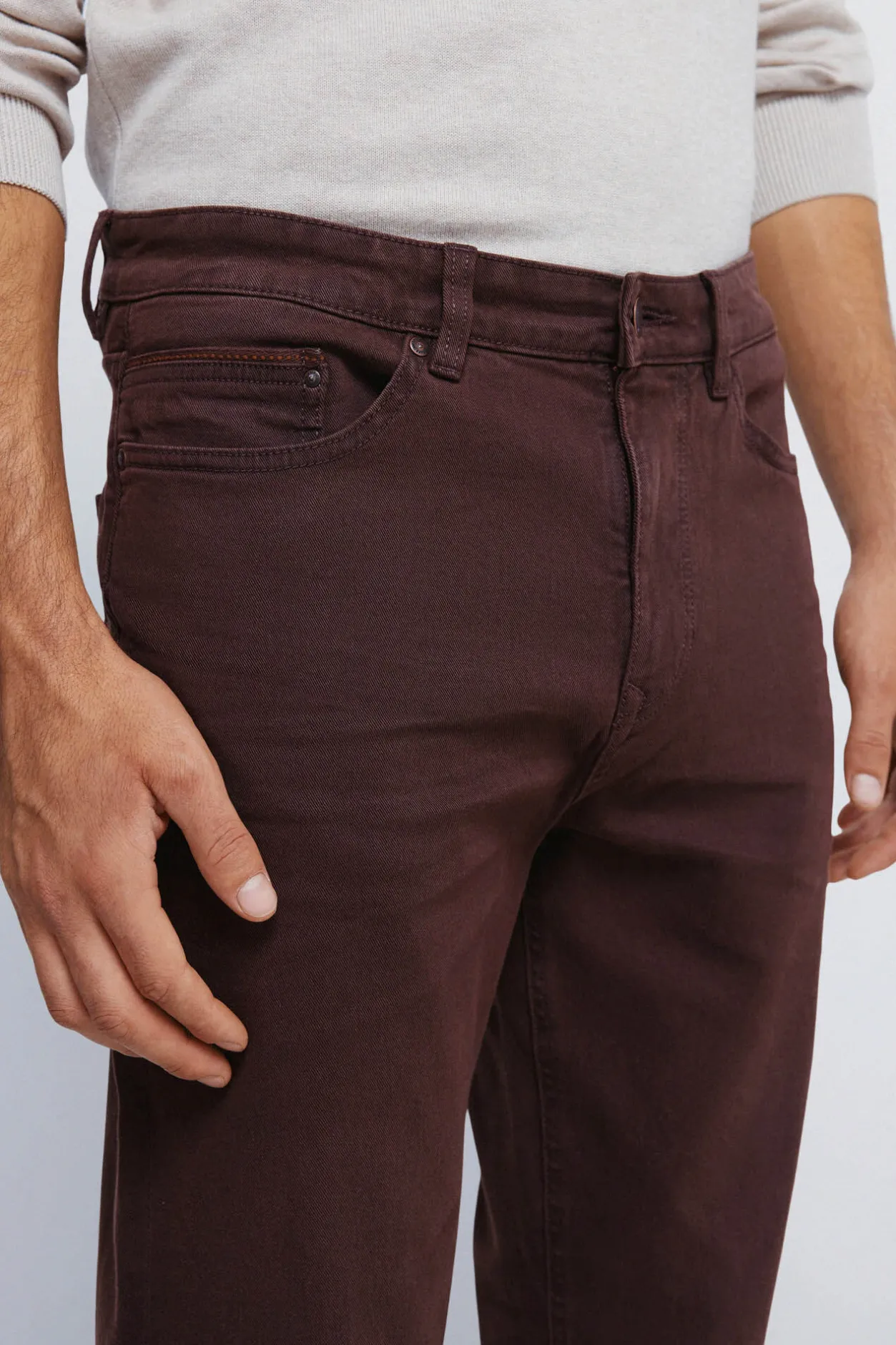 Springfield Pantalón 5 bolsillos color slim fit marr&oacute;n Discount