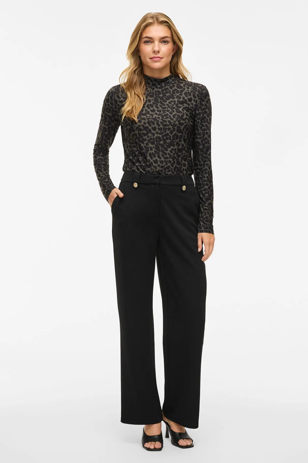 Vila Pantalón ancho con botones Negro Online