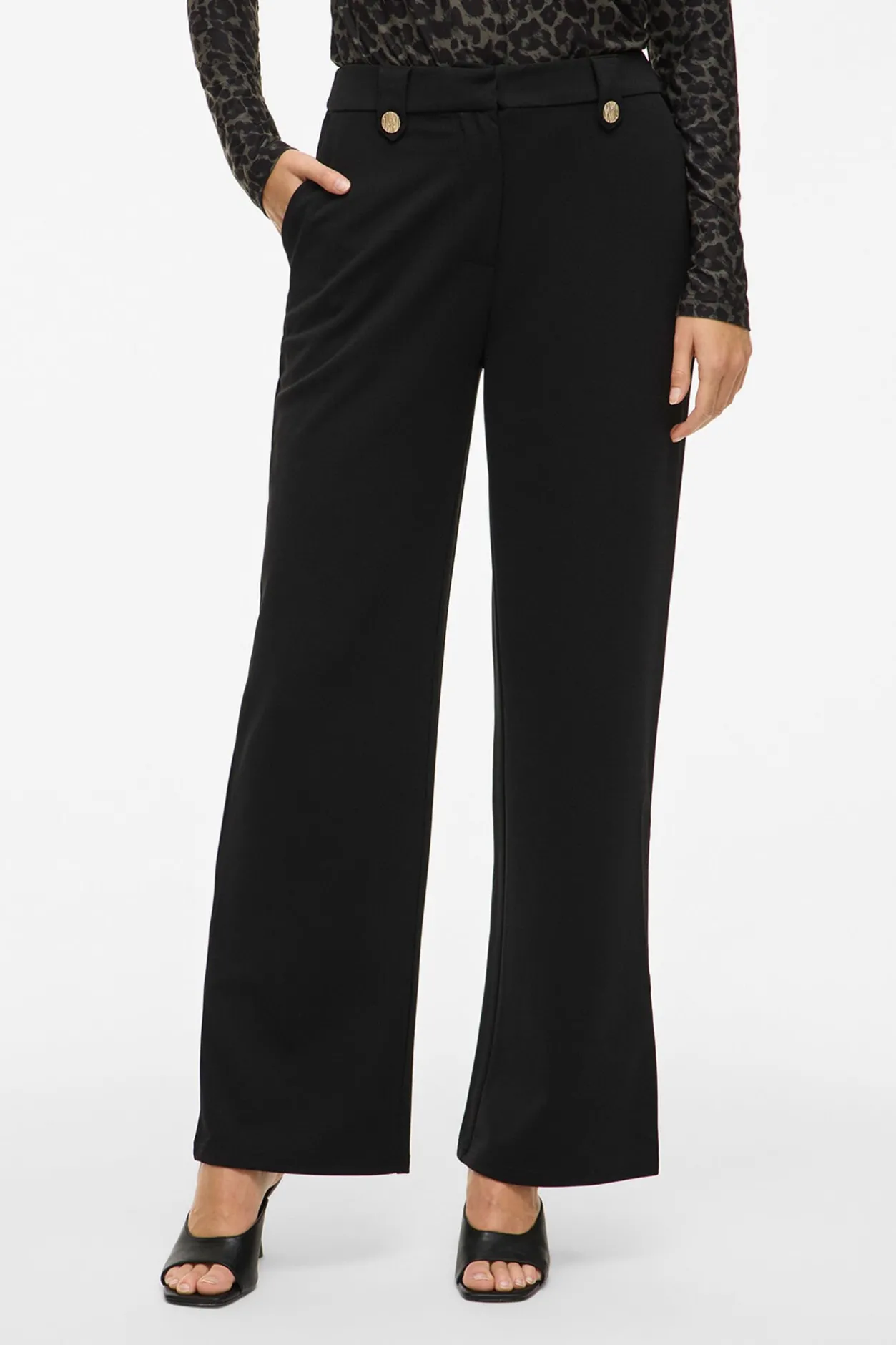 Vila Pantalón ancho con botones Negro Online