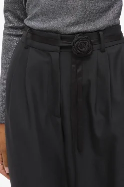 Vila Pantalón ancho de vestir con cinturón flor Negro New