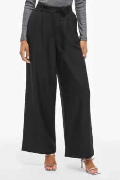 Vila Pantalón ancho de vestir con cinturón flor Negro New