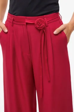 Vila Pantalón ancho de vestir con cinturón flor Rojo Clearance