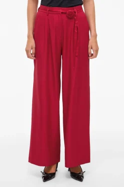 Vila Pantalón ancho de vestir con cinturón flor Rojo Clearance