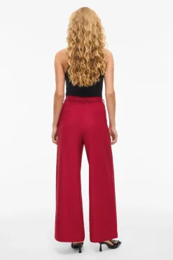 Vila Pantalón ancho de vestir con cinturón flor Rojo Clearance