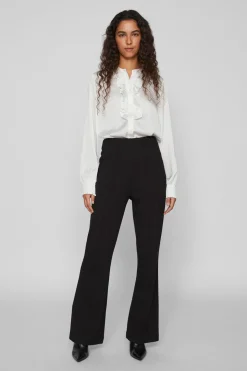Vila Pantalón campana cintura alta elástica Negro Sale