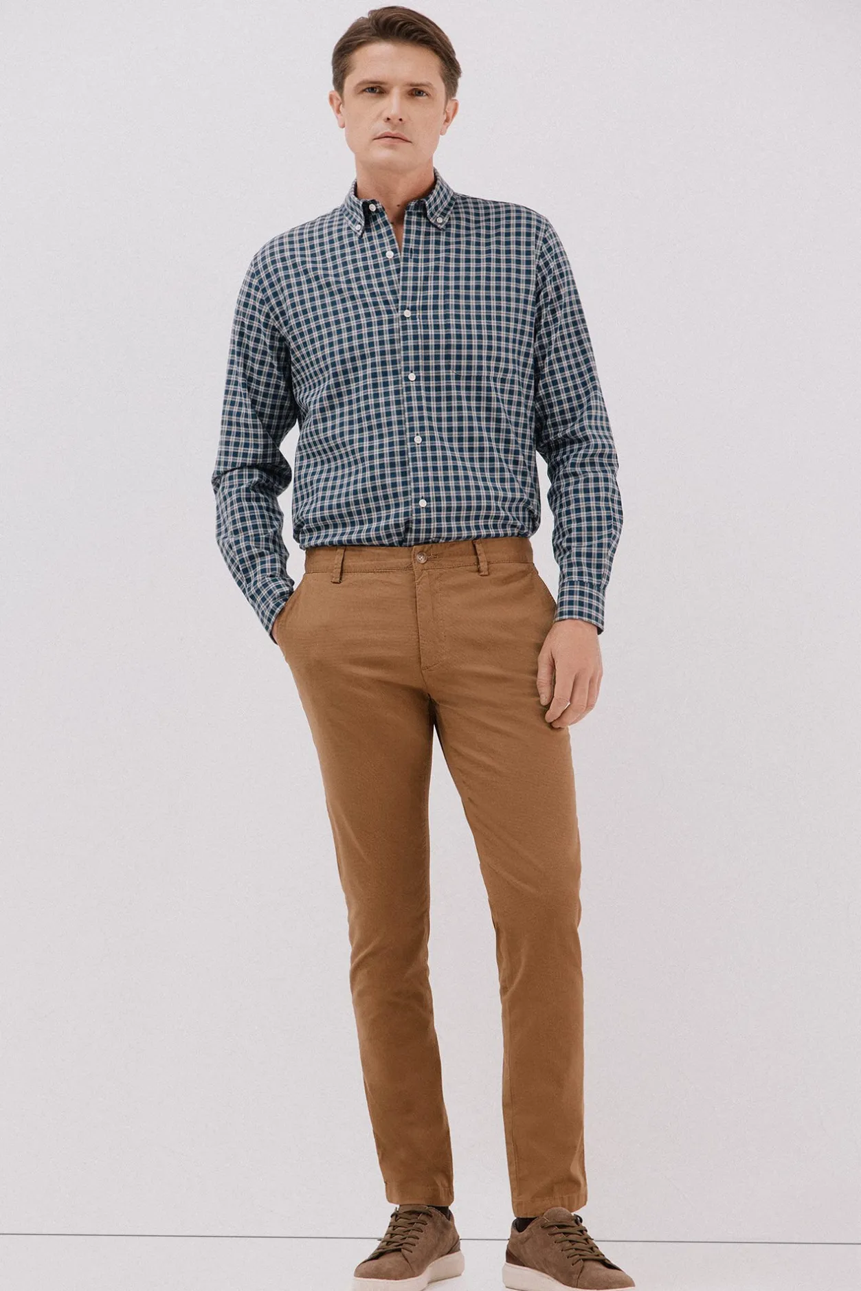 Cortefiel Pantalón chino print slim Camel Clearance
