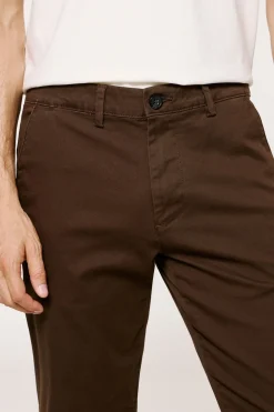 Selected Pantalón chino Slim Fit confeccionado con algodón orgánico Marr&oacute;n oscuro Discount