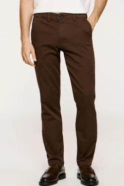 Selected Pantalón chino Slim Fit confeccionado con algodón orgánico Marr&oacute;n oscuro Discount