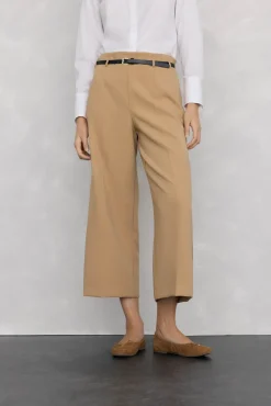 Pedro del Hierro Pantalón culotte con cinturón Beige Outlet