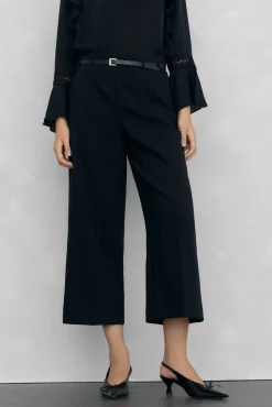 Pedro del Hierro Pantalón culotte con cinturón Negro Outlet