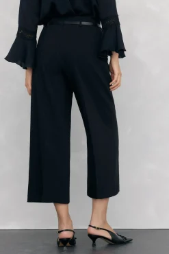 Pedro del Hierro Pantalón culotte con cinturón Negro Outlet