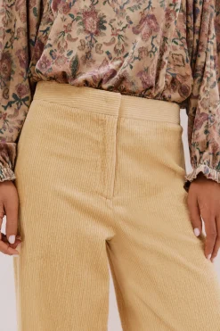 Cortefiel Pantalón de mujer ancho de pana Amarillo Sale